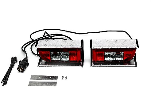 Heck-Pack Beleuchtungssatz 7-polig mit Aluminium Schutzeinrichtung – Rückleuchten-Set für Heckträger & Wildträger – ECE Straßenzulassung, inklusive Leuchtmittel & Verkabelung