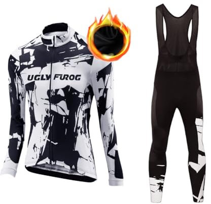 UGLY FROG Completo Ciclismo Donna, Maglia Maniche Lunghe + Bib Pantaloni Set Professionale per MTB Ciclista Bici da Corsa Città Invernale Fleece Cold Wear
