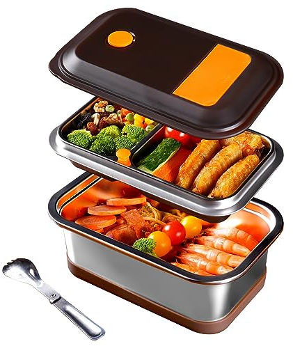 Siotenze Edelstahl Bento Box Kinder und Erwachsene - 3 Fächer Salat Sandwich Snack auslaufsicher Lunchbox - BPA-frei - Lunchbehälter mit Lunchtasche und Utensilien im Lieferumfang enthalten…