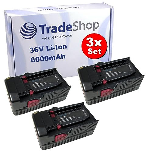 3X Trade-Shop Premium Li-Ion Akku, 36V / 6000mAh kompatibel mit Hilti VC20-UL, VC20-UM, VC40-UL, VC40-UM, WSC7.25, WSC70, WSR36 / Bohrhammer