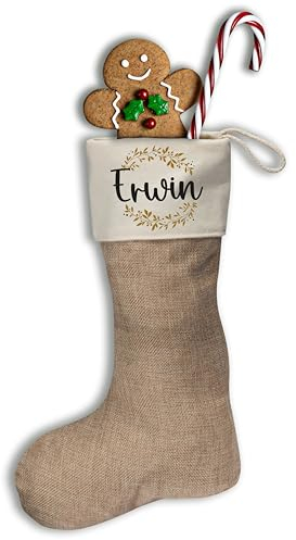 Nikolausstrumpf personalisiert mit Name Geschenkverpackung Weihnachten Jute Geschenksäckchen Kinder & Erwachsene Wichtelgeschenk Weihnachtssocke Nikolausstiefel Kamin