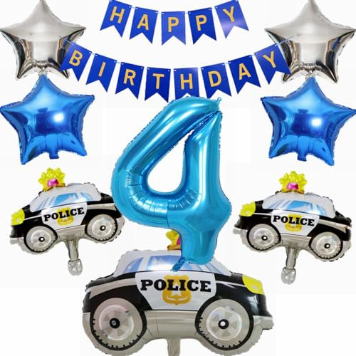 Yunchu Online 4. Polizei Geburtstag Dekoration - Luftballons mit Polizei Motto fr 4. Geburtstag - Blau, Helium Ballon fr Party Supplies