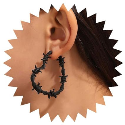 Inilbran Orecchini gotici a forma di cuore, in filo spinato, vintage, a forma di cuore, stile punk, a forma di spina, in rete metallica, orecchini a forma di cuore, gioielli per donne e ragazze, Zinco