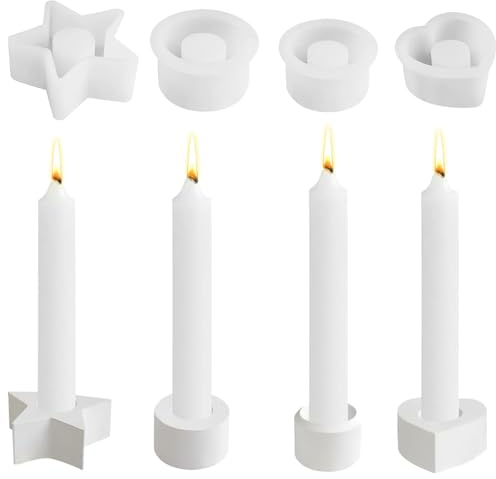 4 Stück Silikonform Kerzenhalter,Gießform Kerzenhalter Sterne Rund,Stabkerze Silikon Kerzenformen,Harz Epoxid Stabkerzenhalter Silikonform,für DIY Kerzenständer,Kerzenhalter Form für Weihnachten