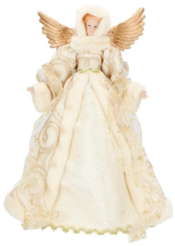 Timstor Engel Weihnachtsdekoration Spitze 42 cm Stoff und Porzellan Elfenbein und Gold