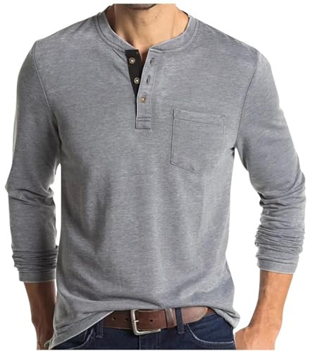 Hemd Oktoberfest Herren Longsleeve Herren Sweatshirts & Kapuzenpullover Für Herren Männer Einfarbig Knopfleiste V-Ausschnitt Langarmshirt Mit Brusttasche Herbst Winter Basic Sweatshirt(Light Gray, M)