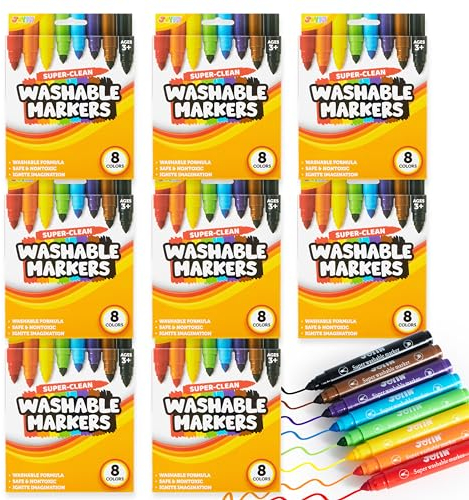 JOYIN 64 Stück Auswaschbar Filzstifte Set für Zeichnung,8 verschiedenen Farben Filzstifte für Tafel, Whiteboard und Fenster,Ungiftige and Farbig Markers Set für Kinder ab 3 Jahr und Erwachsene