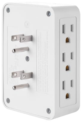 FiiMan 6 Outlet Wall Adapter, UL Listed 3-Prong Grounded Outlet to The Side, Wall Plug Side Access Adapter, 6 Way Outlet Extender Tap, White (1)