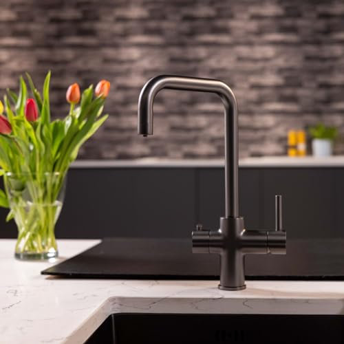 Flode Vier 4 in 1 Boiling Water Tap Full Kit - Tank & Filter | Instant Boiling, Filtered Cold, Mains Hot & Cold Water | Full Kit with 2.4L Boiler Unit & Filter | Instant Hot 4 in 1 tap (Matt Black)