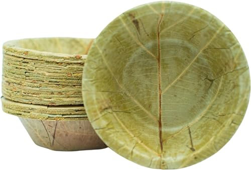 MantraRaj Mini Disposable Bowls 10cm 20 Pack Mini Leaf Bowls 10cm Diameter Sturdy and Eco-Friendly Made from Sal Leaves 100% Compostable Biodegradable Bowls for Parties Hot and Cold Food 90ml