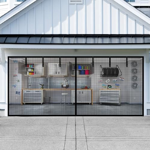 Garage Door Screen for 2 Car Garage-18x8FT Magnetic Garage Door Screen with 6 Roll Up Starps for Patio, Outdoor Black