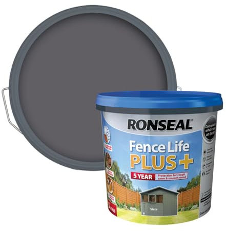 SAVING HUB Fence Paint 5L - Garden Shed & Furniture Paint - Outdoor Exterior Wood Finish - for Rough Swan & Smooth Planed Wood - Sheds & Fences Life Plus - Dry in 4 Hours (Slate)