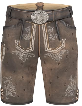 Krüger Herren Trachtenlederhose kurz, Modell: Valerio mit Gürtel, knielang, Herren Trachtenlederhose kurz, Modell:Valerio mit Gürtel, knielang, Art.-Nr. 966066-0-0007, 52,