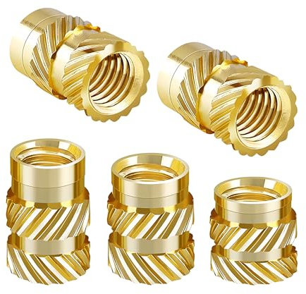 Qrity 100 Stück Gewindeeinsatz, Messing Rändelmuttern, Gewindeeinsatz Einbettmutter Sortiment Kit, für Kunststoffteile für 3D-Drucker Teile, M4 x 10mm x 6mm