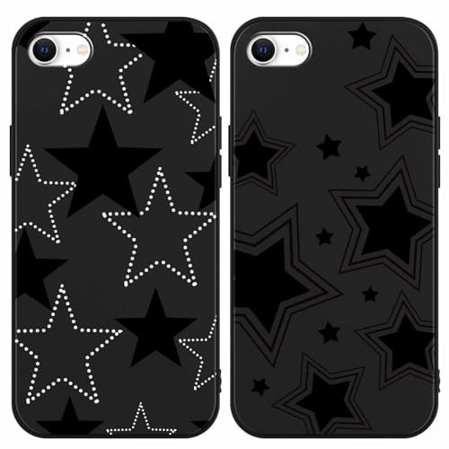 Foonary 2 Pack Black Print Phone Case Compatible with iPhone 7 Plus/8 Plus 5.5, Slim Soft Silicone with Fashion Star Design Aesthetics Pattern Cases, Shockproof Bumper Protector Cover