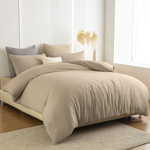 Soifox Bettwäsche 155x220 Sandy Beige - Bettwäsche Sets aus Mikrofaser Bügelfrei & Knitterfrei - 1 mal Bettbezug + 1 mal 80x80cm Kissenbezug mit Reißverschluss