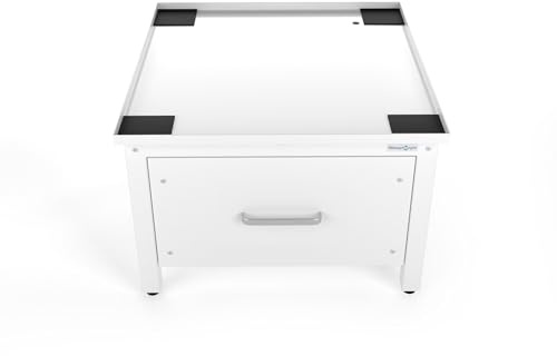 Wasophoogte® Meuble Machine à Laver – Support Machine à Laver Universel avec Tiroir – Couleur : Blanc – Hauteur : 42 cm – Bac de Rétention Inclus