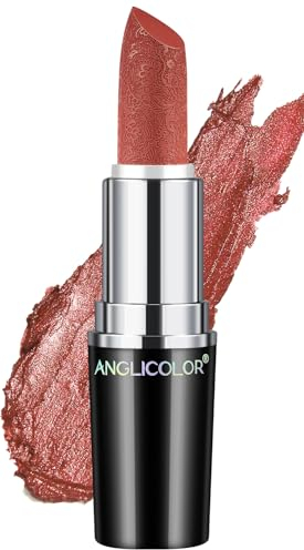 Anglicolor Glitzer Lippenstift Koralle Metallic Glänzend Glossy,Shimmer Lipstick Seidig Velvet Langanhaltend Feuchtigkeitsspendende,Vegan Lipgloss Damen Mädchen Make-up (05 BE HAPPY,4g)