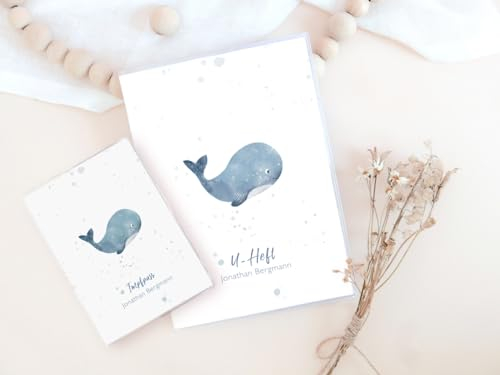 Personalisierte U-Heft Hülle und Impfpass Set mit Namen und Datum, Geschenk zur Geburt oder Babyparty