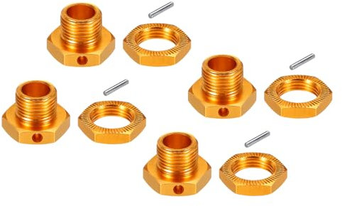 sourcing map Aluminum RC Wheel Nut 17mmx4mm Hex Wheel Drive Hubs Adapter Nuts for 1/8 RC Model Car TEAM C Truck Off Road,4 Pack(Golden)