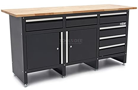 HBM 171 cm Werkbank mit 6 Schubladen 2 Türen und Massivholzarbeitsplatte