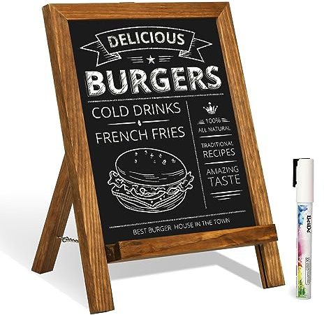 QUEENLINK Kreidetafel Magnetisch Blackboard 24.2×35.6cm Kreidetafel Aufsteller Klein Tafel zum Beschriften mit Braun Holzrahmen Memoboard für Küche