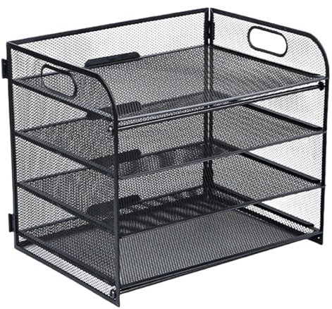 4-Layer Mesh Letter Tray Organiser, Tray Organiser, Holder A4 Paper Filing, Desktop File Organiser, Filing Trays for Home Office School, &Black