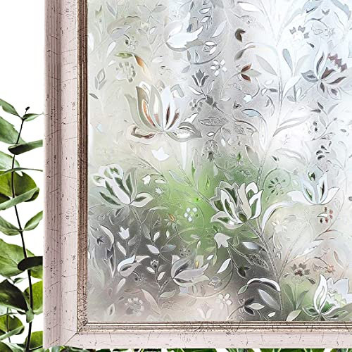 Hoonng Fensterfolie Blickdicht Selbsthaftend Motiv Bunt Tulpe Sichtschutz 30x200cm