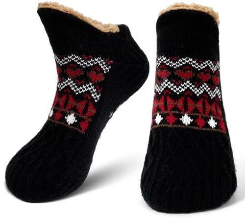 LOFIR Calze Pantofole Antiscivolo da Uomo: Calzini Invernali Termici da Casa per Uomo Calzetti Babbucce in Pile Caldi e Pelosi Calze Imbottite per Natale Idea Regalo 1 Paio Nero 43-46