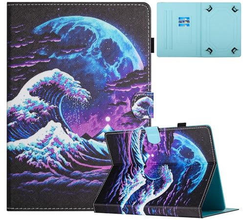 Mldjomid Funda para Universal para Tableta de 10 Pulgadas Carcasa Cuero PU Flip Tablette Case Cover con Ranura para Tarjetas y Función de Soporte Universal 10 Pulgadas Tableta, Olas