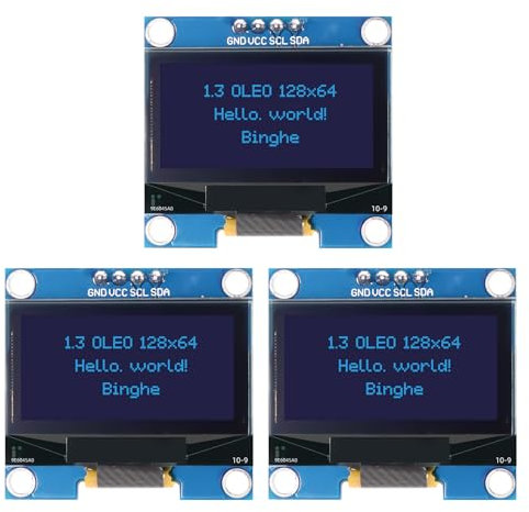 1,3 OLED I2C Display Modulo Binghe 3 Piezas 1,3 LED OLED Display I2C IIC OLED Display con SSH1106 Chip 128 x 64 Pixel I2C Visualización en Pantalla con Caracteres Azules Compatible con Arduino