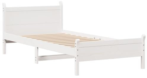 vidaXL Massivholzbett, Holzbett ohne Matratze, Bettgestell mit Kopfteil Lattenrost, Bett Einzelbett für Schlafzimmer, Weiß 75x190cm Kiefernholz