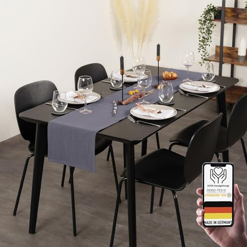 chambry Tischläufer 100% Leinen Stonewashed – Handarbeit Made in Germany – Größe und Farbe wählbar – natürliche und hochwertige Tischdekoration aus Naturmaterial Anthrazit 40cm x 180cm