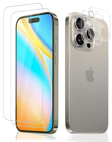 Carantee Schutzfolie für Panzerglas für iPhone 15 Pro Schutzglas, 9H Härte Kameraschutz Displayfolie für iPhone 15 Pro Folie, Fingerabdruck-ID Blasenfrei Displayschutzfolie, 2+2 Stück Dünner Schutz