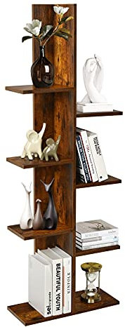 COSTWAY Bücherregal in Baumform, Standregal mit 8 Ablagen, Büroregal freistehend, Aufbewahrungsregal, Dekoregal, Regal für Bücher, Fotorahmen, 50 x 20 x 141cm (Braun)