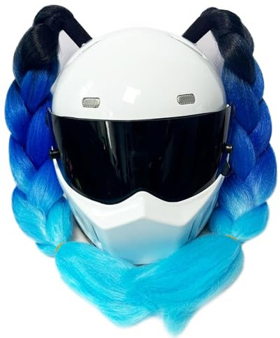 Hayaww Motorrad Helm Zöpfe Motorräder Gradient Ramp Helm Dekorieren Zöpfe Retro Motorrad Helm Zöpfe Helm Haar Perücke Geflochtener Pferdeschwanz mit Abnehmbarer Saugnapf Haarschmuck (C)