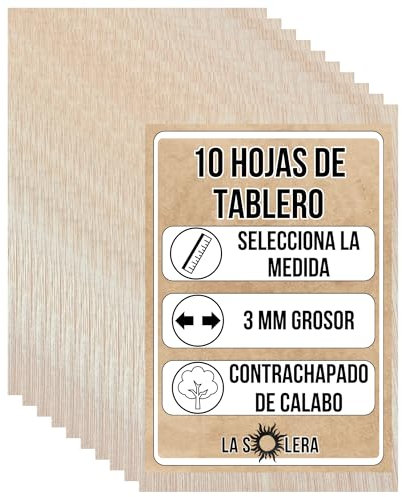 LA SOLERA Pack 10 Tableros Contrachapado de Calabo 30x30 cm | Hojas de 3 mm de Grosor | Manualidades, Corte Láser, Pirograbado, Maquetas, Decoración DIY | Madera Natural y Corte Preciso