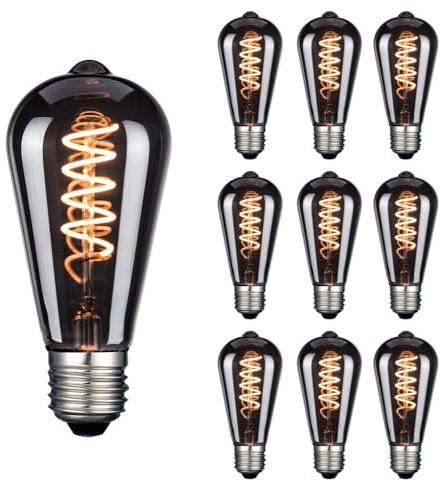 LUXULA 10x LED Filament Leuchtmittel SPIRAL Smoke - Edison ST64 E27 4W 40lm 1800K Warmweiß - Vintage Design Ambiente Deko Glühbirne Lampe
