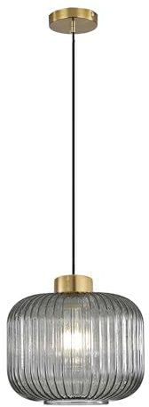 Hnexsei Pendelleuchte aus geriffeltem Glas mit Goldfinish und schwarzem Kabel, stilvolle Hängeleuchten für Esszimmer, Schlafzimmer, elegante Pendelleuchten wie Hängelampe Esstisch (Grau, 24cm)