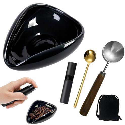 ZYNERY Coffee Beans Dosing Cup Ceramic Coffee Beans Dosing Tray with Coffee Beans Spray Bottle Coffee Spoon Dosing Spoon 30 ml