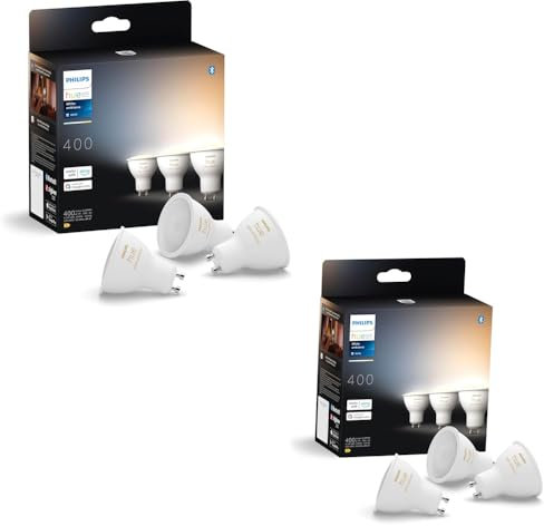 Philips Hue White Ambiance, Lot de 6 Ampoules GU10, Lumière Blanche Chaud-Froid, Bluetooth