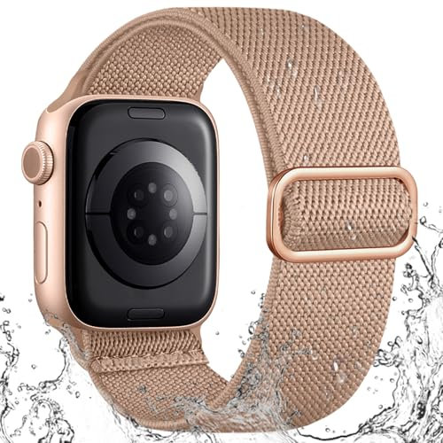 IMIVIO Sport Band Kompatibel mit Apple Watch Armband 40mm 41mm 42mm 38mm Damen Herren, Schmutzabweisend Nylon Elastisch Loop für iWatch Series 10 9 8 7 6 5 4 3 SE Ultra 2 1, Sand Rosa