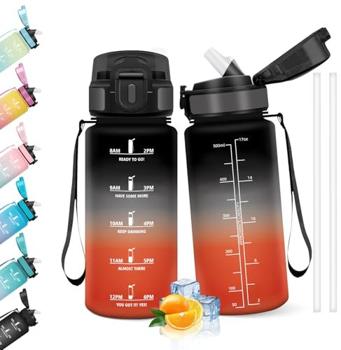 HoneyHolly Borraccia 500Ml, Senza BPA & A Prova di Perdita, Borraccia con Cannuccia, Reutilizables, Borraccia Scuola Elementare, Borraccia Motivazionale per Scuola, Palestra, Ufficio, Running