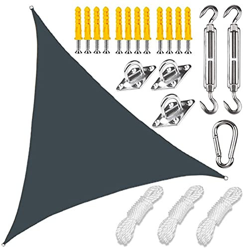 TBATM Bloc UV imperméable à l'eau Triangle Parasol Voile Auvent avec Kit de Fixation 3 Cordes Inclus Angle Droit Voile Pare-Soleil Pare-Soleil Gris Foncé,4x4x4M