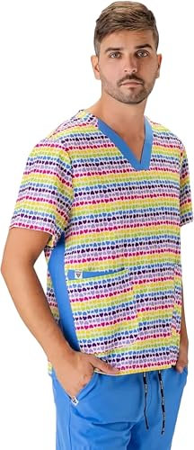 WORKTEAM Casaca Sanitaria Mujer y Hombre, Tejido Elástico, Cuello en V. Camisa Médico, Enfermera, Dentista, Estética, Veterinaria. Unisex Estampado 5 XXL
