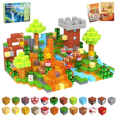 SSAWER Magnetische Bausteine Bauspielzeug 48 Pcs Magnetbausteine für Kinder Montessori Kreative Spielzeug ab 3 4 5 6 7 8 9 10 Jahre Junge und Mädchen Magnetic Blocks Geschenke für Kinder