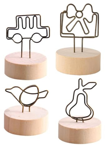 Housoutil 4 Stck. Holz Dekorative Notizhalter Tischständer für Büro und Zuhause Auto Birne Schleife Praktische und Kartenhalter für Memo Foto und Deko