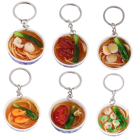 FRCOLOR 6Pcs Blue and White Porcelain Bowl Noodles Keychain for Realistic Kitchen Decoration for Play Kitchen Accessories Boys and