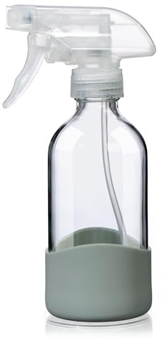 OCMML 8oz Glass Spray Bottles with Silicone Sleeve for Cleaning Solutions, Grass green, 8 Ounces, Classic