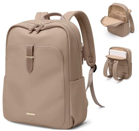 GOLF QUALITY Laptop Backpack for Women,Casual Work Business Backpacks Purse Carry on Travel Backpack, Upgrade-champagne Brown, 14 Inch, Modern, Minimalist